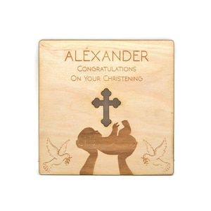 Baptême Félicitations personnalisées - Cadeau bébé mignon - Carte en bois avec support et enveloppe - Cadeau