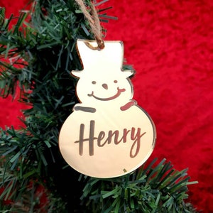 Snowman Decorations, Personalized Mirror Christmas Tree Bauble, Christmas Decoration, Tree Bauble
