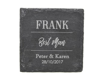Best Man/Grooms/Wedding Gift, Personalised Engraved Slate Coaster