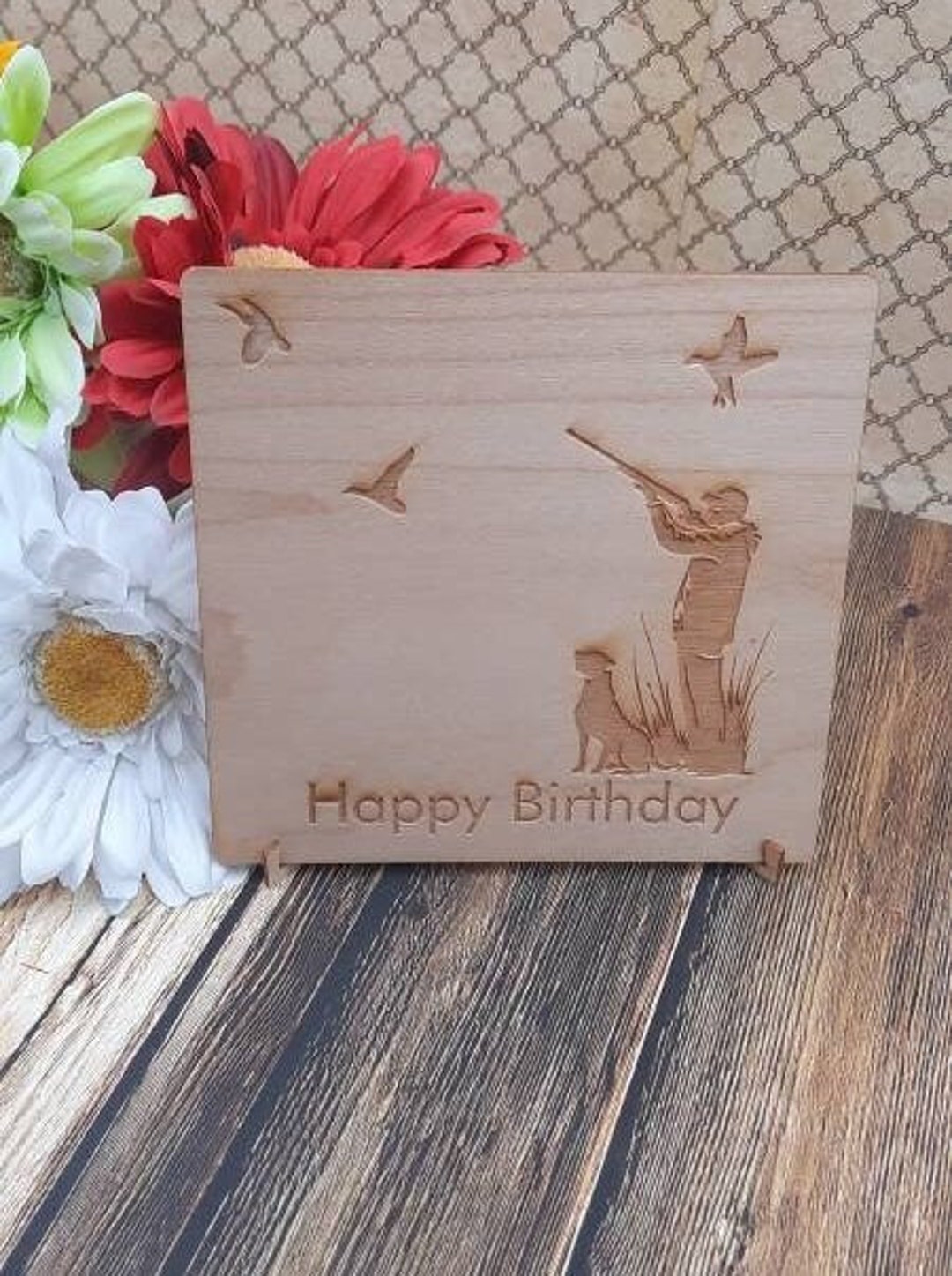 Biglietto di auguri per cacciatori e forestali con busta, biglietto di auguri Happy Birthday, biglietto di auguri per compleanno, caccia, foresta, natura, cervi e palloncini con motivo foresta (125