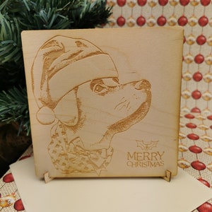 Labrador con cappello - Biglietto natalizio in legno personalizzato con busta e supporto - Regalo unico