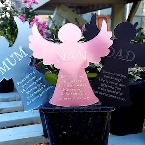 Angel Memorial Peraonalised stick - a Pretty grave side, cemetery decoration Family name with sentimental poem