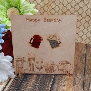 Beer Line up   - Personalised Wooden Card with stand and envelope - Unique Gift/Partner/Love