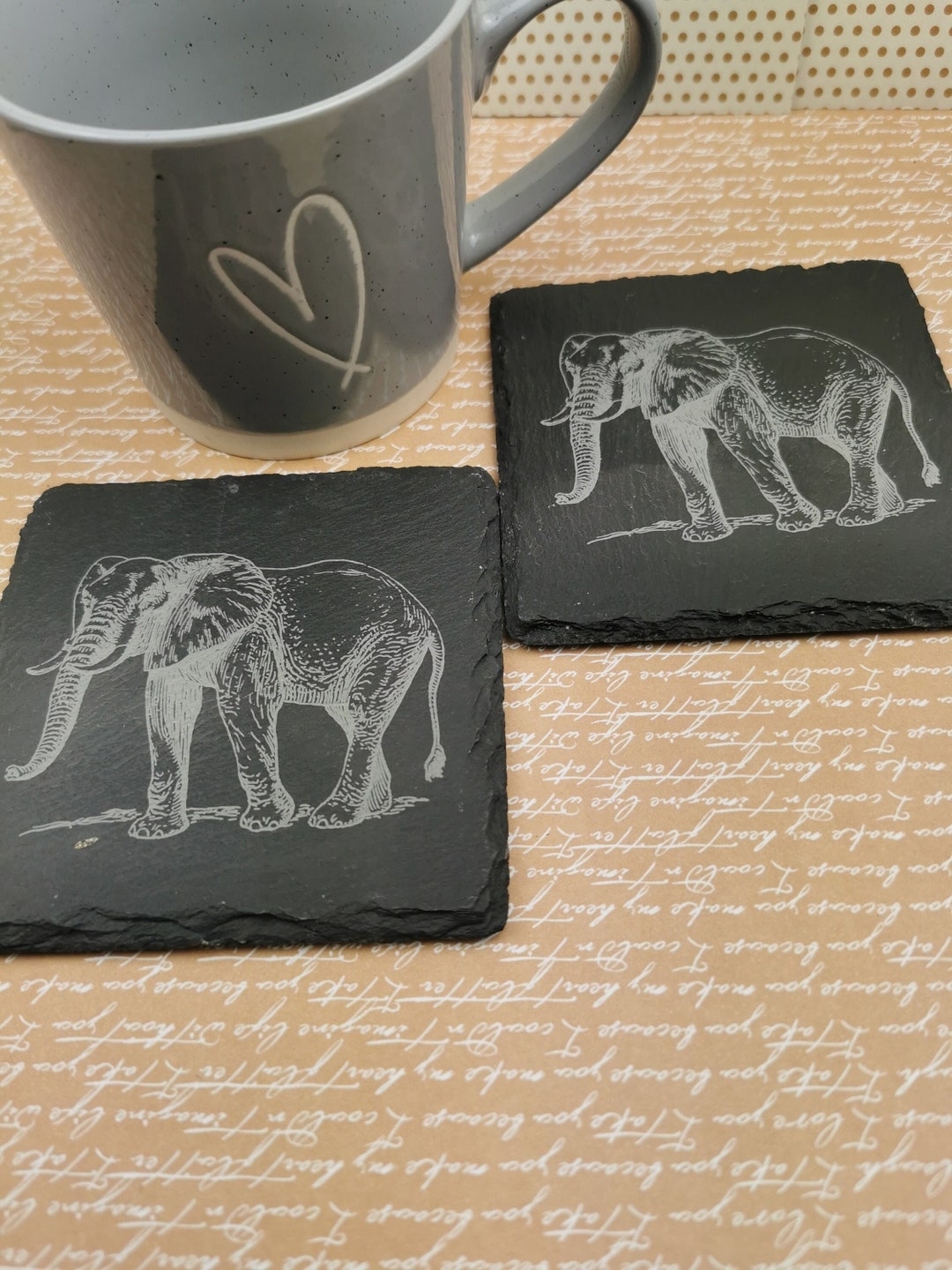Elephant Laser Engraved Slate Coaster - Gift - Tableware - Elephant ...
