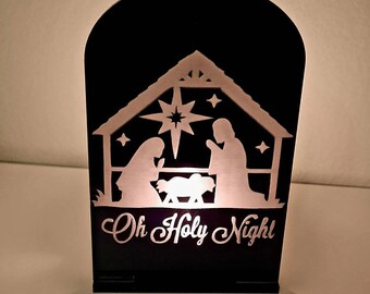 Portavelas de té con escena de la Natividad de plexiglás con espejo, decoración navideña