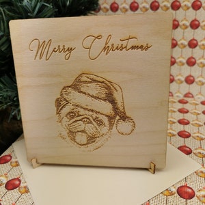 Cappello da carlino - Biglietto natalizio in legno personalizzato con busta e supporto - Regalo unico