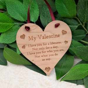 Valentine Personalised Engraved Cherry Wood Heart, Valentines Day 2, Wooden Hearts  -Keepsake Hanging Gift Tag Message