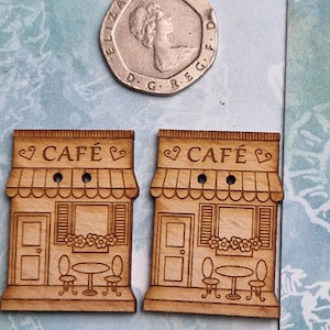 Cafe  shop- Pack of 2 laser engraved wooden buttons