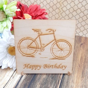 Fahrrad Fahrrad - Personalisierte Holzkarte mit Ständer und Umschlag - Schönes Einzigartiges Geschenk