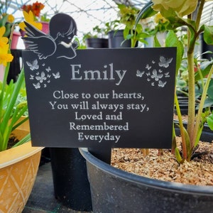 Praying Angel  stick  Personalised Memorial - a Pretty grave side, cemetery decoration Family name with sentimental poem