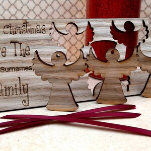 Tarjeta de Navidad personalizada con adornos de ángeles emergentes - Decoración, Tarjeta personalizada, Regalos de Navidad, Tarjeta para Navidad, Tarjeta de madera,