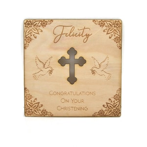 Taufkarte - Personalisiert - Niedliches Baby Geschenk - Karte aus Holz mit Umschlag und Ständer - Geschenk
