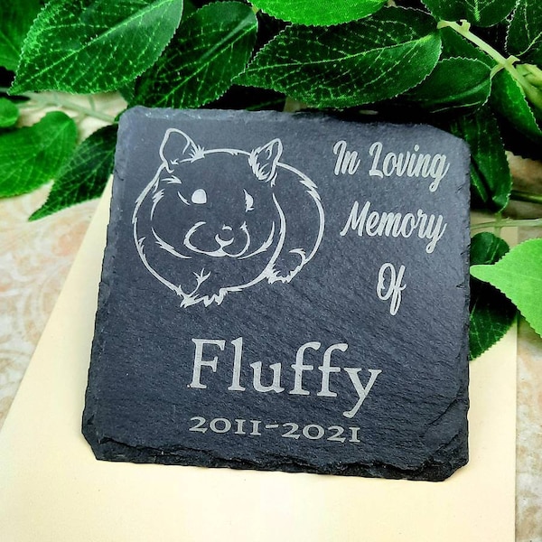 Hamster Memorial Laser Engraved Slate, Personalised name and dates, 10cm/10cm
