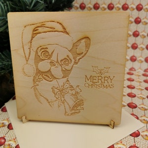 Hund mit Hut und Glöckchen - Personalisierte Weihnachten - Karte mit Umschlag und Ständer - Einzigartiges Geschenk