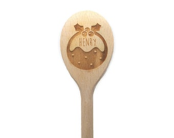 Christmas Pudding Name - Personalised Engraved Wooden Spoon -  Great gift