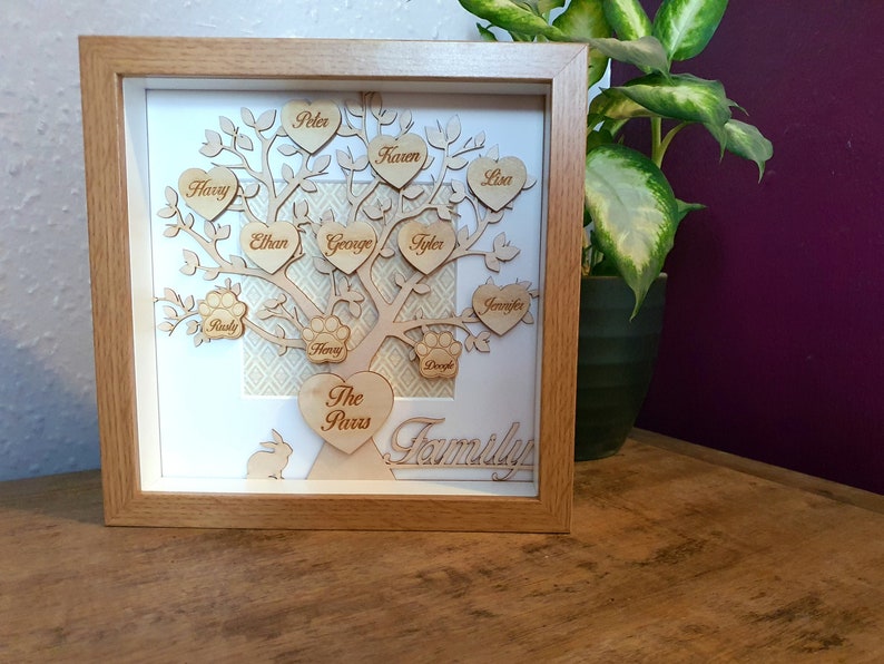 Árbol genealógico con corazones de madera grabados marco de | Etsy