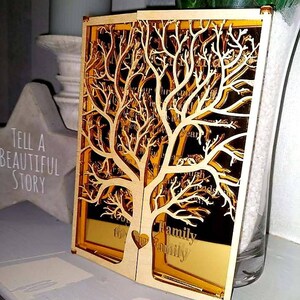 Biglietto di auguri di Natale personalizzato, porte a battente, specchio acrilico, legno, inciso al laser