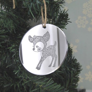 Reindeer Doodle - Mirror Christmas Decorations - Hanging Tree Ornaments, Bauble