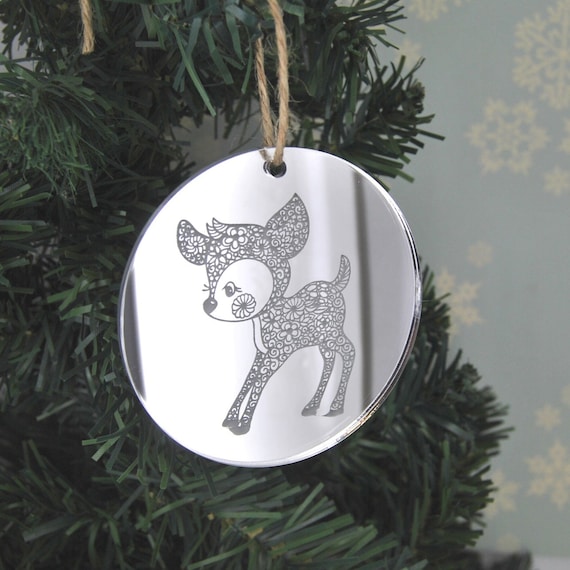 Doodle Reindeer Mirror Christmas Decorations Hanging Tree Etsy