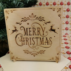 Vrolijk kerstfeest gepersonaliseerde houten kaart met envelop en standaard - uniek cadeau