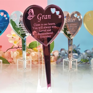 Heart Memorial stick - Personalised - cemetery decoration any name with sentimental poem.