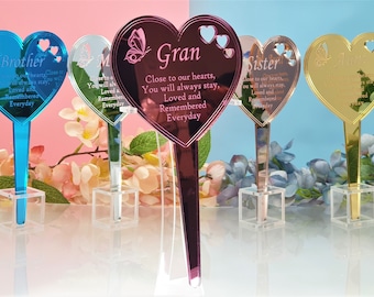 Heart Memorial stick - Personalised - cemetery decoration any name with sentimental poem.