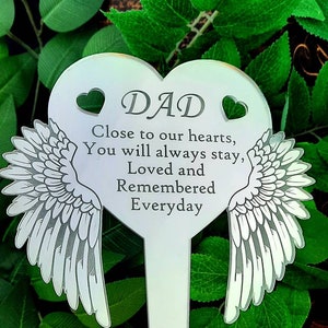 Angel Wings Heart Personalised Memorial  stick - cemetery decoration Family name with sentimental poem