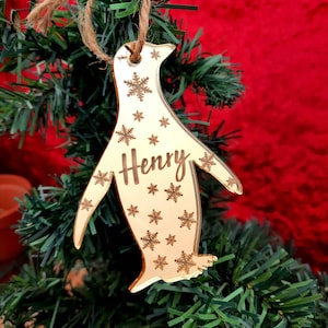 Penguin Decorations, Personalized Mirror  Christmas Tree Bauble, Christmas Decoration, Tree Bauble