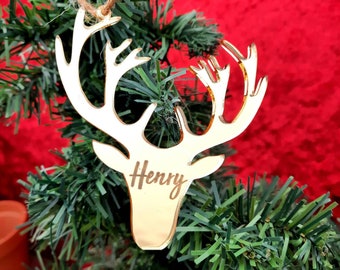 Stag Head Decorations, Personalised Christmas Tree Bauble, Christmas Decoration, Tree Bauble