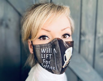 Lift for Coffee Washable Face Mask with Nose Wire / Breathable Filter Pocket (Filter Included) - Facial Protection Mask - Fast Shipping