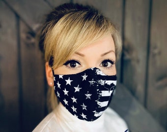 Distressed Flag State Washable Face Mask with Nose Wire / Breathable Filter Pocket (Filter Incl.) - Facial Protection Mask - Fast Shipping