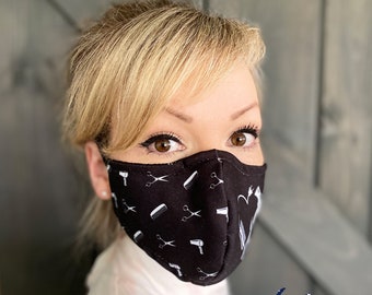 Hair Stylist Washable Face Mask with Nose Wire / Breathable Filter Pocket (Filter Included) - Facial Protection Mask - Fast Shipping