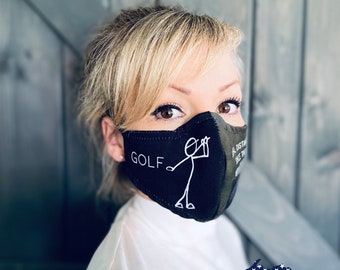 Golf Social Distance Washable Face Mask with Nose Wire / Breathable Filter Pocket (Filter Included) - Facial Protection Mask - Fast Shipping