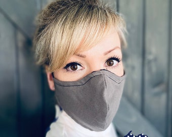 Solid Gray Mask Washable Face Mask with Nose Wire / Breathable Filter Pocket (Filter Included) - Facial Protection Mask - Fast Shipping