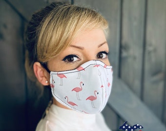 Flamingo Washable Face Mask with Nose Wire / Breathable Filter Pocket (Filter Included) - Facial Protection Mask - Fast Shipping