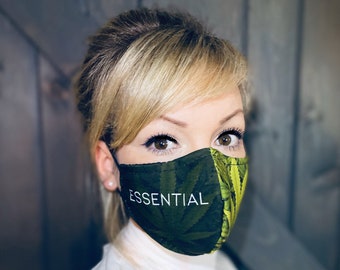 Custom Weed Leaf Mariju Washable Face Mask with Nose Wire / Breathable Filter Pocket (Filter Incl.) - Facial Protection Mask - Fast Shipping