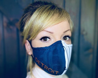 Detroit Stripes Washable Face Mask with Nose Wire / Breathable Filter Pocket (Filter Included) - Facial Protection Mask - Fast Shipping