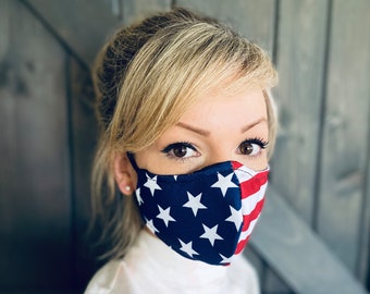 USA Flag Washable Face Mask with Nose Wire / Breathable Filter Pocket (Filter Included) - Facial Protection Mask - Fast Shipping