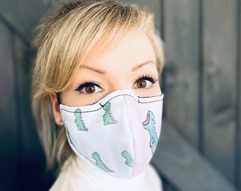 Dinosaur Roar Washable Face Mask with Nose Wire / Breathable Filter Pocket (Filter Included) - Facial Protection Mask - Fast Shipping