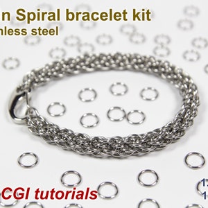 Twin Spiral Bracelet Kit, 1.0mm, Chainmaille Kit, Stainless Steel, Chainmail Kit, Jump Rings, Lobster Clasp, Chainmaille Tutorial