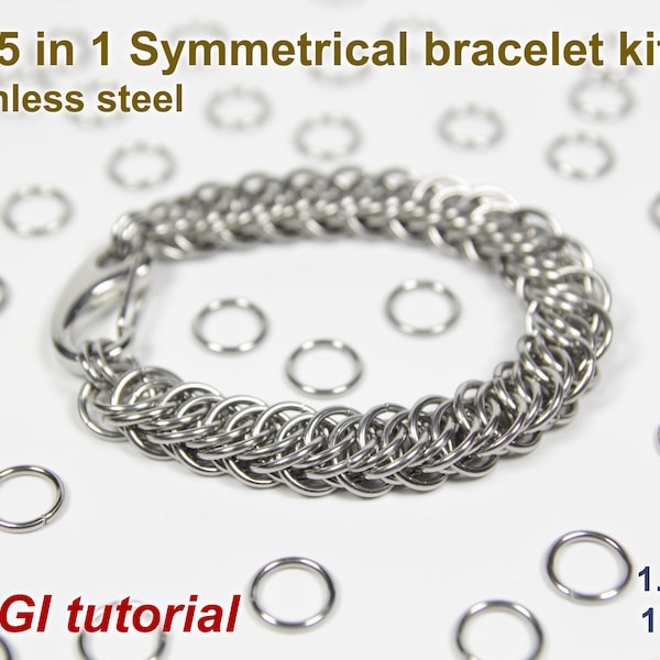 Half Persian 5 in 1 Symmetrical Bracelet Kit, Chainmaille Kit, Stainless Steel, Jump Rings, Chainmail Bracelet Kit, Chainmaille Tutorial