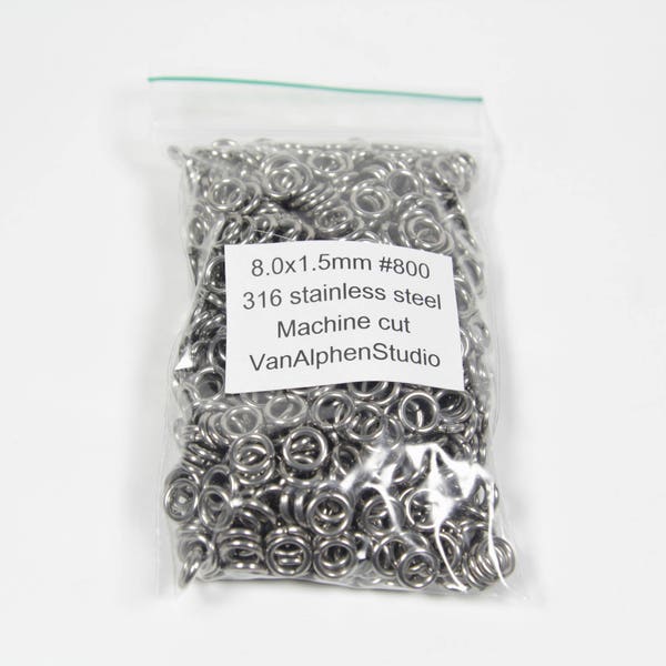 8.0x1.5mm, Stainless Steel Jump Rings, Machine Cut, Chainmaille Rings, Stainless Steel Jumprings, Chainmail Rings, Chain Maille Supplies