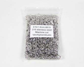 8.5x1.4mm, Stainless Steel Jump Rings, Machine Cut, Chainmaille Rings, Stainless Steel Jumprings, Chainmail Rings, Chain Maille Supplies