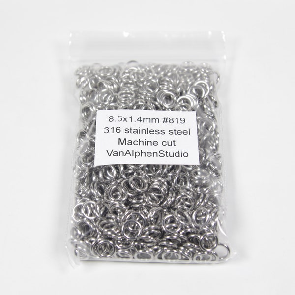 8.5x1.4mm, Stainless Steel Jump Rings, Machine Cut, Chainmaille Rings, Stainless Steel Jumprings, Chainmail Rings, Chain Maille Supplies