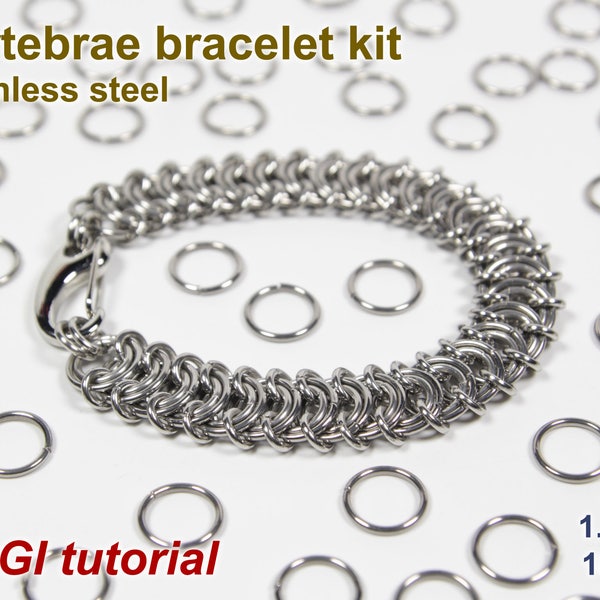 Vertebrae Armband Kit, 1,2mm, Maliën Kit, Rvs, Chainmaille Kit, Chainmail Kit, Buigringen, Sluitringen, Karabijnslot, Vertebrae Tutorial