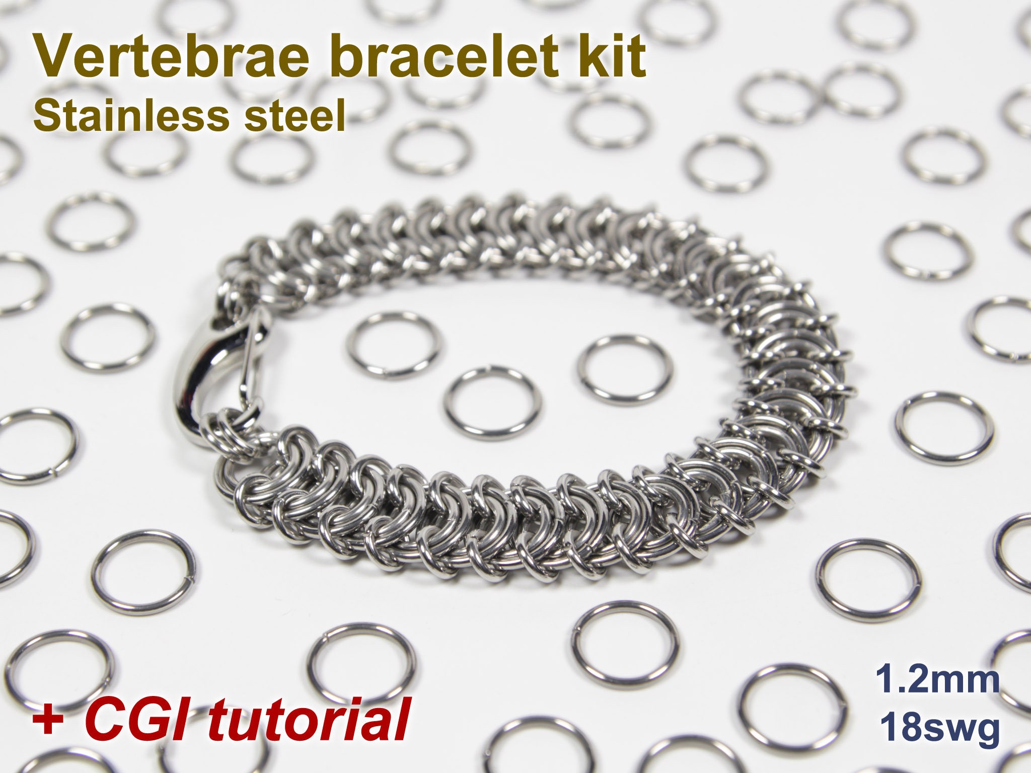 Vertebrae Bracelet Kit, 1.2mm, Chainmaille Kit, Stainless Steel, Chainmail Kit, Jump Rings, Vertebrae Tutorial, Chainmail Tutorial