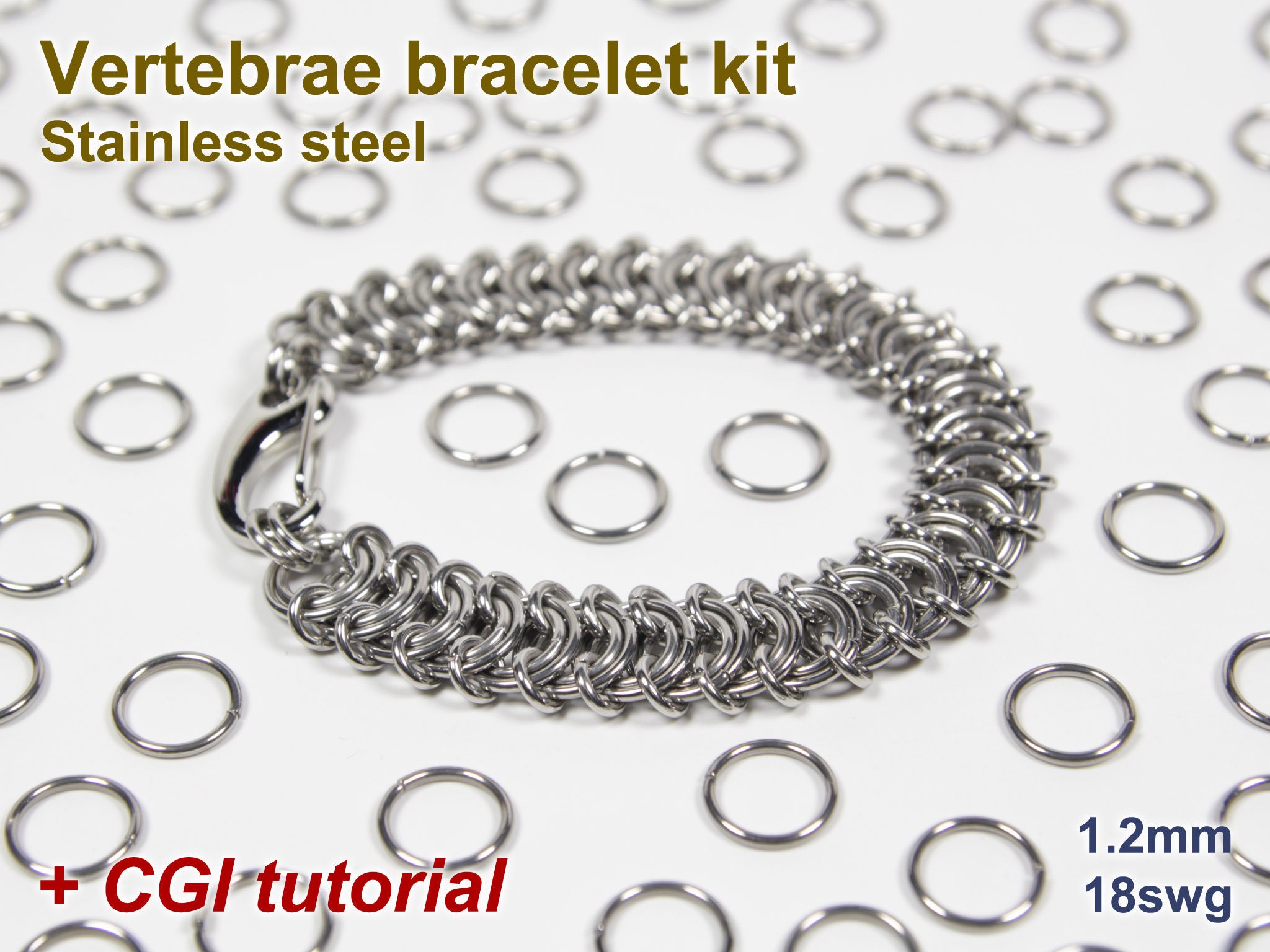 Kinged Vipera Berus Bracelet Kit, 1.4mm, Chainmaille Kit, Stainless Steel,  DIY Kit, Jump Rings, Chainmail Bracelet Kit, Chainmail Tutorial 