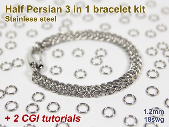 Half Persian 3 in 1 Bracelet Kit, Chainmaille Kit, Stainless Steel, Chainmail  Kit, DIY Kit, Jump Rings, Lobster Clasp, Chainmaille Tutorial 