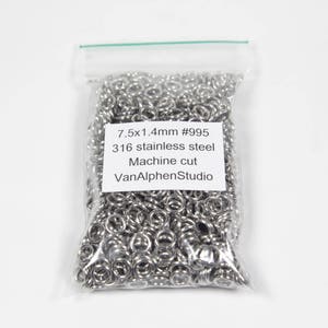 7.5x1.4mm, Stainless Steel Jump Rings, Machine Cut, Chainmaille Rings, Stainless Steel Jumprings, Chainmail Rings, Chain Maille Supplies image 1