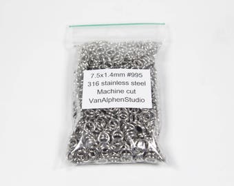 7.5x1.4mm, Stainless Steel Jump Rings, Machine Cut, Chainmaille Rings, Stainless Steel Jumprings, Chainmail Rings, Chain Maille Supplies